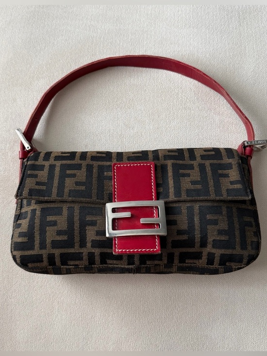 Fendi Handbags - Fendi Red Leather Zucca Baguette